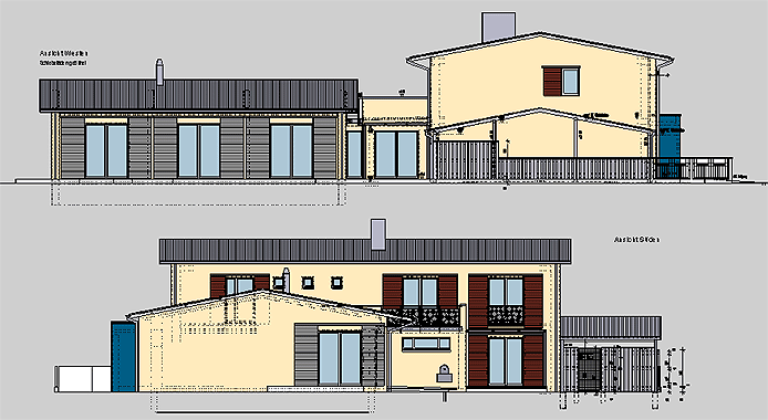 Wohnhaus - Ettlingen - CAD Ansicht Westen und S�den